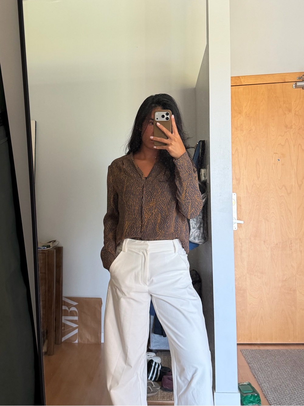 Wilfred Brown Patterned Long-Sleeve Blouse